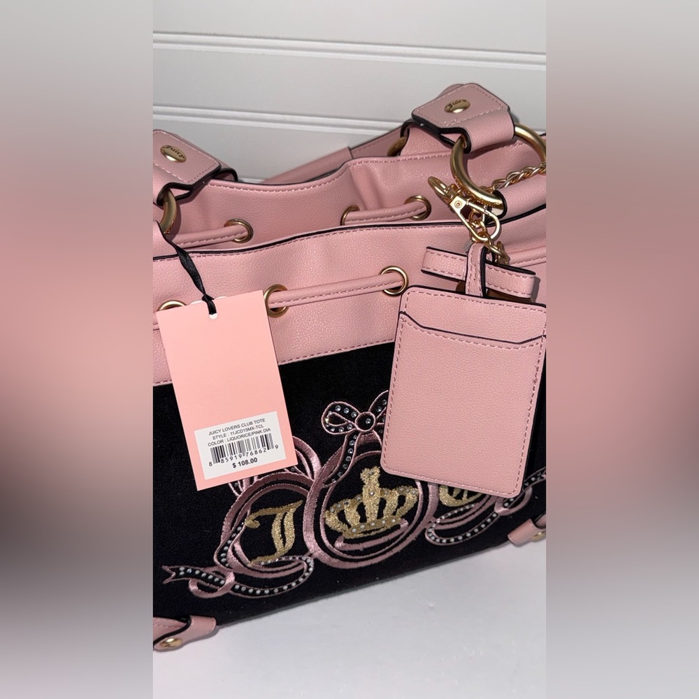 Juicy Couture Juicy Lovers Club Pink Black Tote Bag NWT - Picture 5 of 13